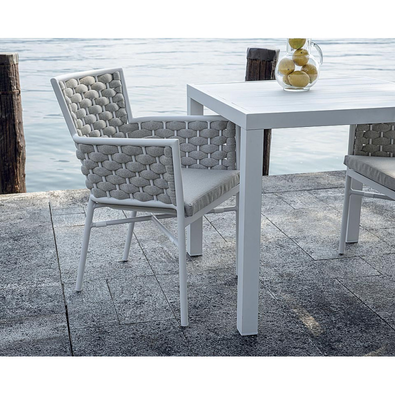 Sedia Bologna contract alluminio bianco e corda beige Moia