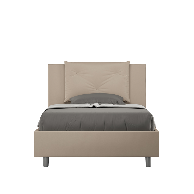 Letto imbottito 1 piazza e mezza 120x200 cm Appia - Similpelle,Tortora,Contenitore