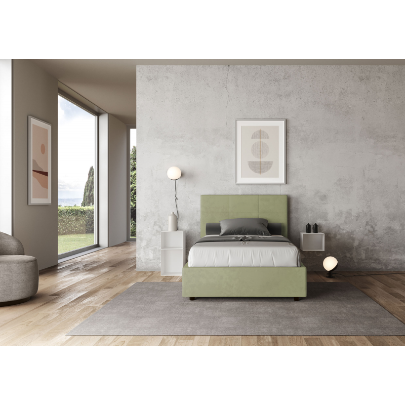 Letto imbottito 1 piazza e mezza 120x190 cm Mika - Contenitore,Microfibra,Tè verde