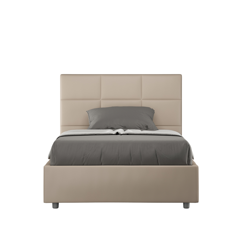 Letto imbottito 1 piazza e mezza 120x200 cm Mika - Similpelle,Senza rete,Tortora