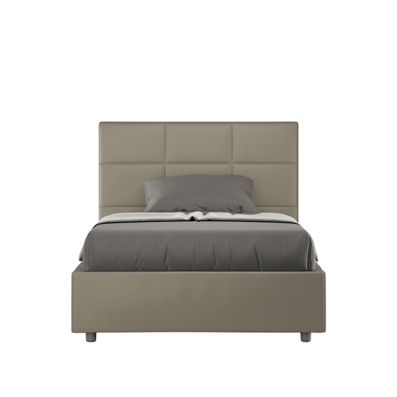 Letto imbottito 1 piazza e mezza 120x210 cm Mika - Similpelle,Cappuccino,Con rete