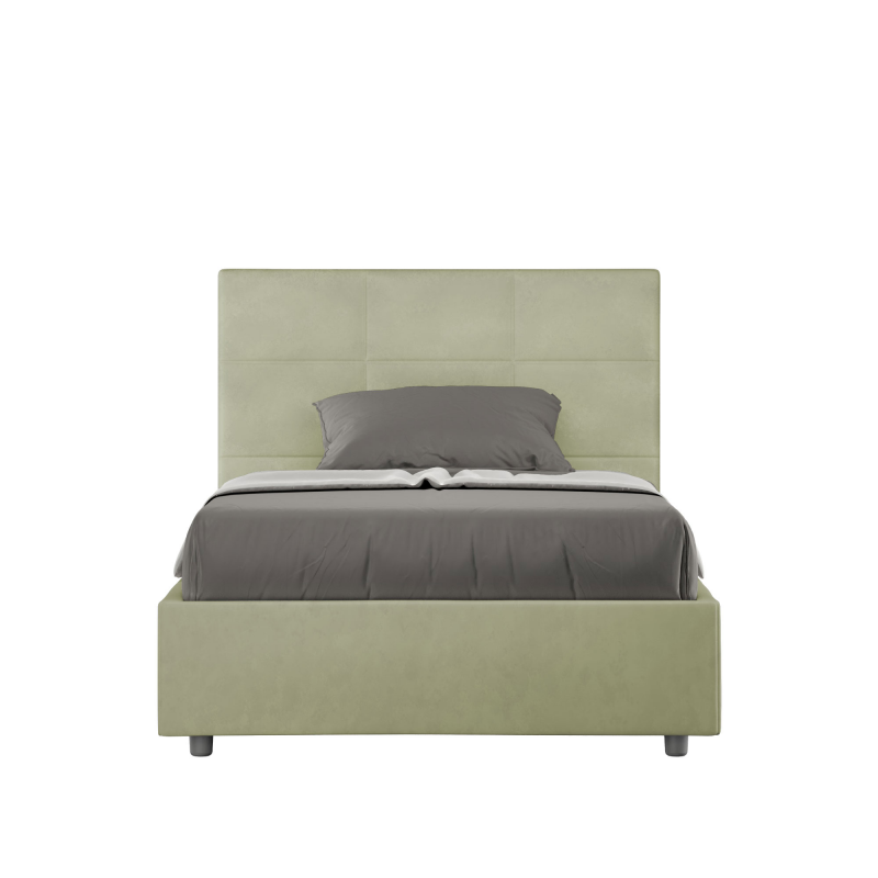 Letto imbottito 1 piazza e mezza 120x210 cm Mika - Con rete,Microfibra,Tè verde