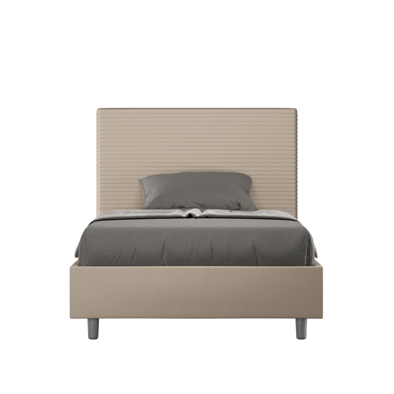 Letto imbottito 1 piazza e mezza 120x200 cm Focus - Similpelle,Senza rete,Tortora