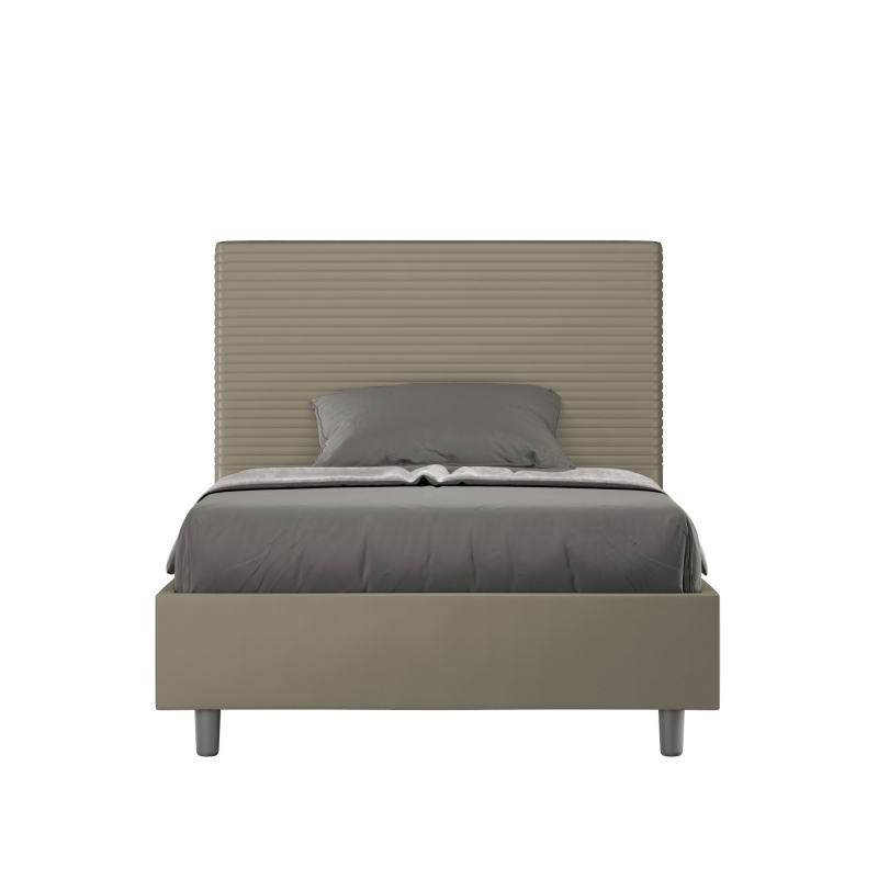 Letto imbottito 1 piazza e mezza 120x200 cm Focus - Similpelle,Cappuccino,Contenitore