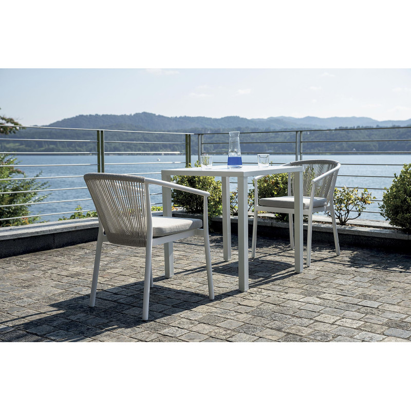 Sedia Verona contract alluminio bianco e corda beige Moia