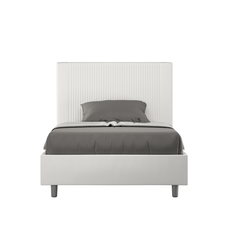 Letto imbottito 1 piazza e mezza 120x190 cm Goya - Bianco,Similpelle,Senza rete