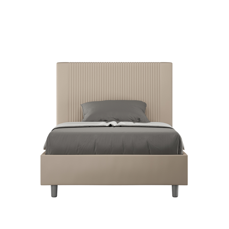 Letto imbottito 1 piazza e mezza 120x210 cm Goya - Similpelle,Senza rete,Tortora