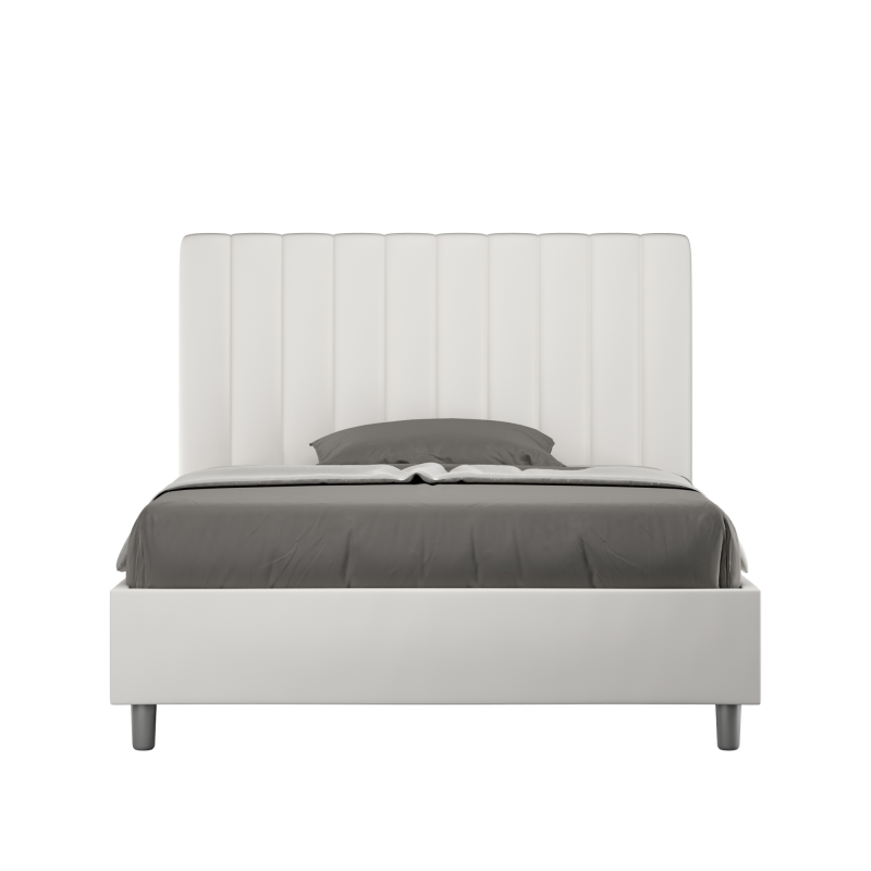 Letto imbottito 1 piazza e mezza 120x190 cm Agueda - Bianco,Similpelle,Contenitore