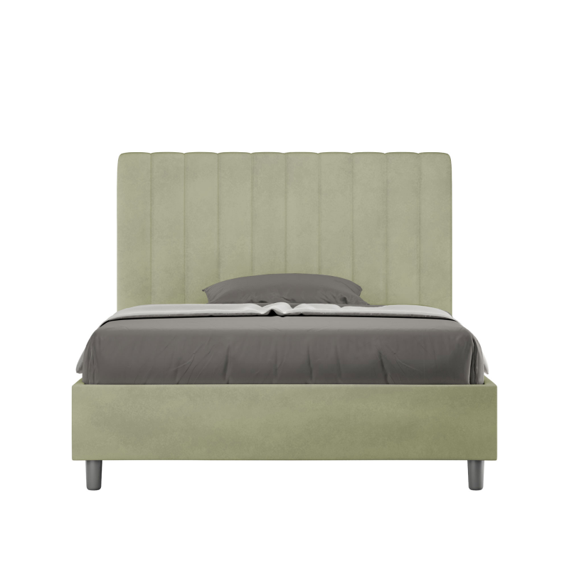 Letto imbottito 1 piazza e mezza 120x190 cm Agueda - Senza rete,Microfibra,Tè verde