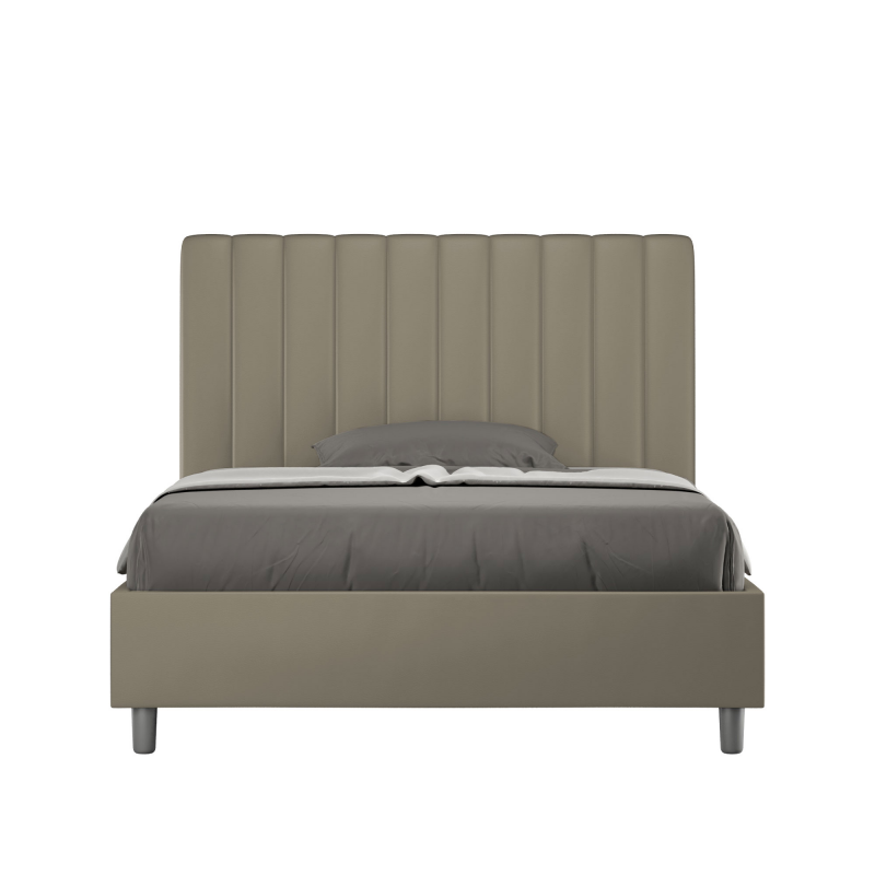 Letto imbottito 1 piazza e mezza 120x200 cm Agueda - Similpelle,Cappuccino,Con rete