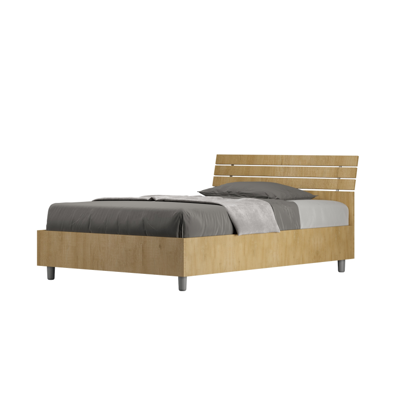 Letto 1 piazza e mezza 120x200 cm testata inclinata con doghe Ankel - Senza rete,Quercia Natura