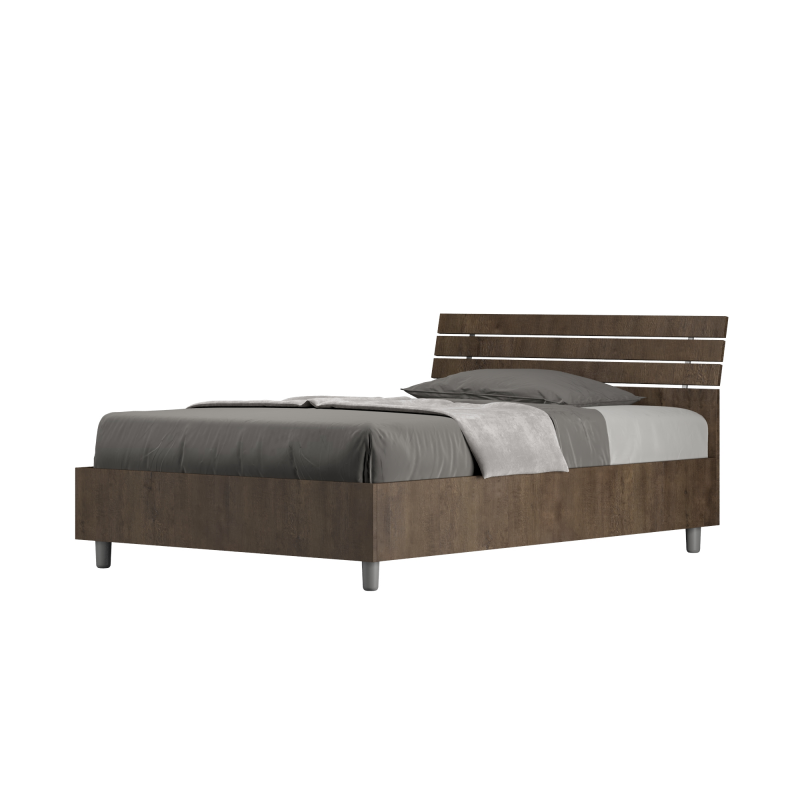 Letto 1 piazza e mezza 120x200 cm testata inclinata con doghe Ankel - Contenitore,Noce