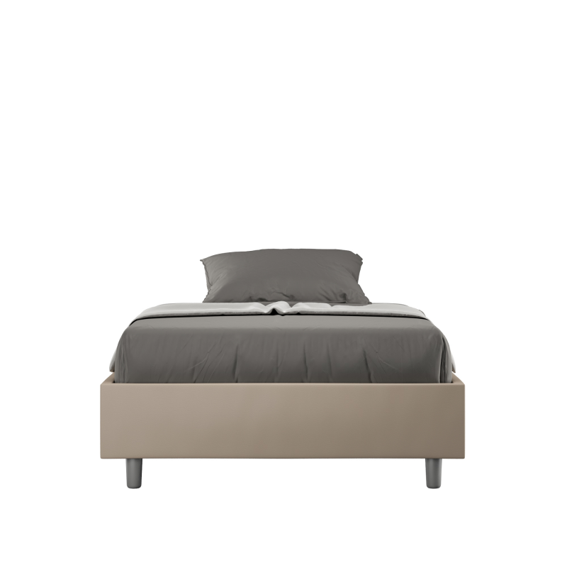 Letto Sommier imbottito Matrimoniale francese 140x190 cm Azelia - Similpelle,Tortora,Contenitore
