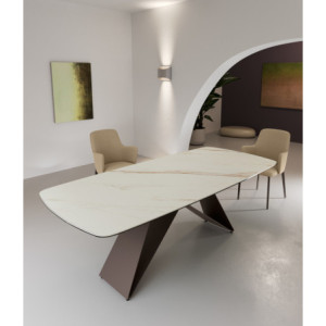 Tavolo fisso con top in ceramica su vetro Gambe in metallo verniciato Bronzo Thanos 110cm X 220cm H 76cm Stones