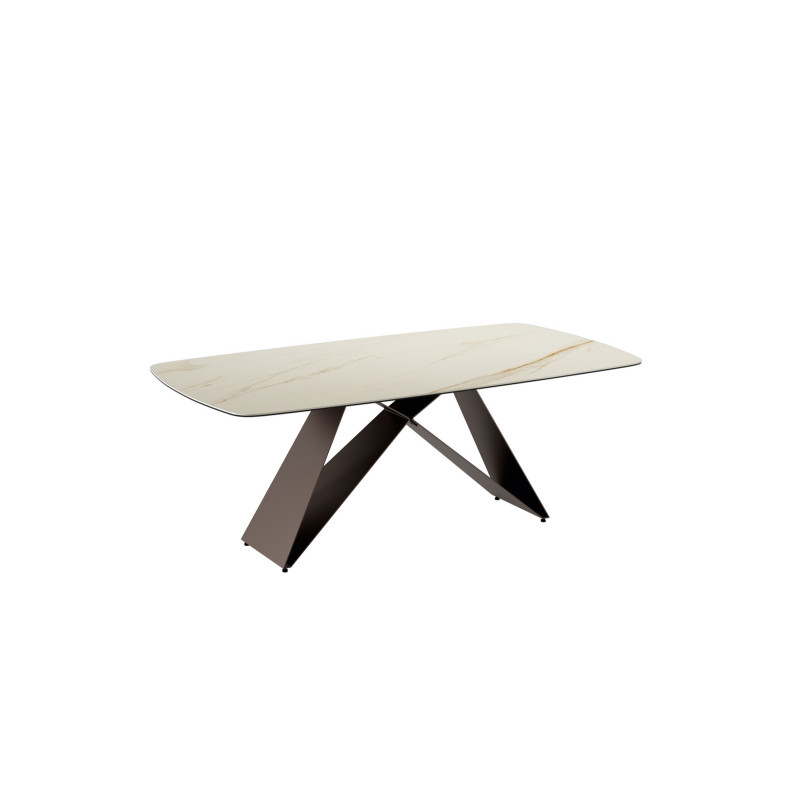 Tavolo fisso con top in ceramica su vetro Gambe in metallo verniciato Bronzo Thanos 110cm X 220cm H 76cm Stones