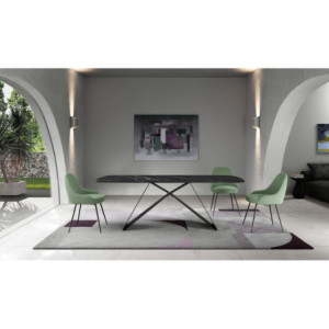 Tavolo fisso con top in ceramica su vetro Gambe in metallo verniciato Nero Thanos 110cm X 220cm H 76cm Stones