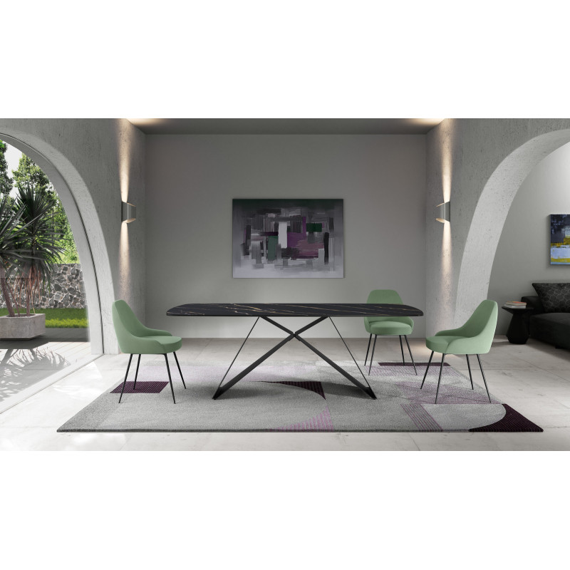 Tavolo fisso con top in ceramica su vetro Gambe in metallo verniciato Nero Thanos 110cm X 220cm H 76cm Stones