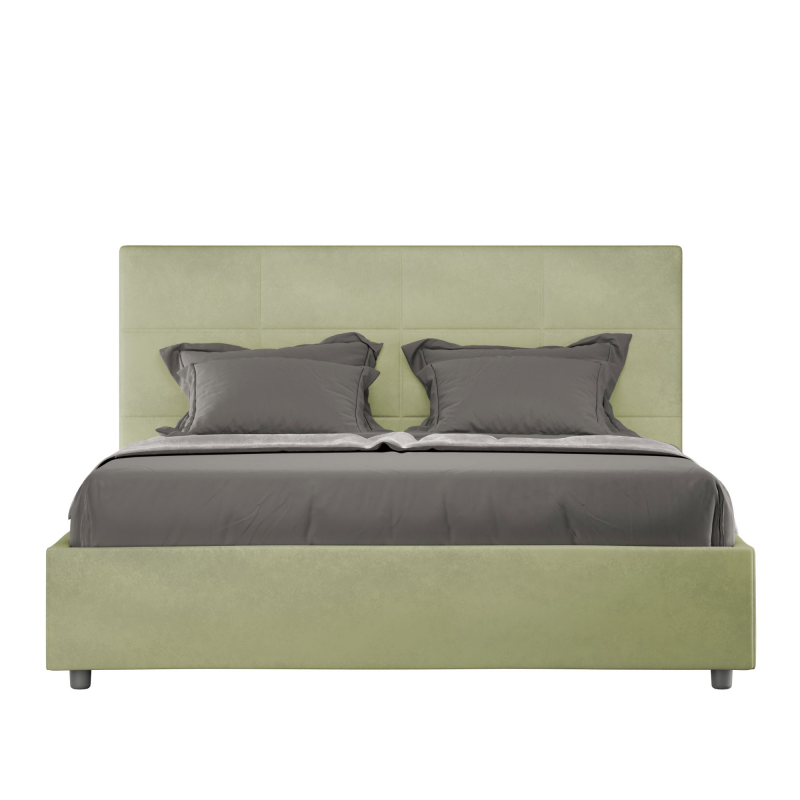 Letto imbottito Matrimoniale francese 140x210 cm Mika - Senza rete,Microfibra,Tè verde