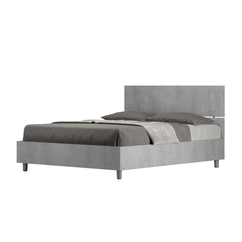 Letto Matrimoniale francese 140x190 cm testata dritta Demas - Con rete,Grigio