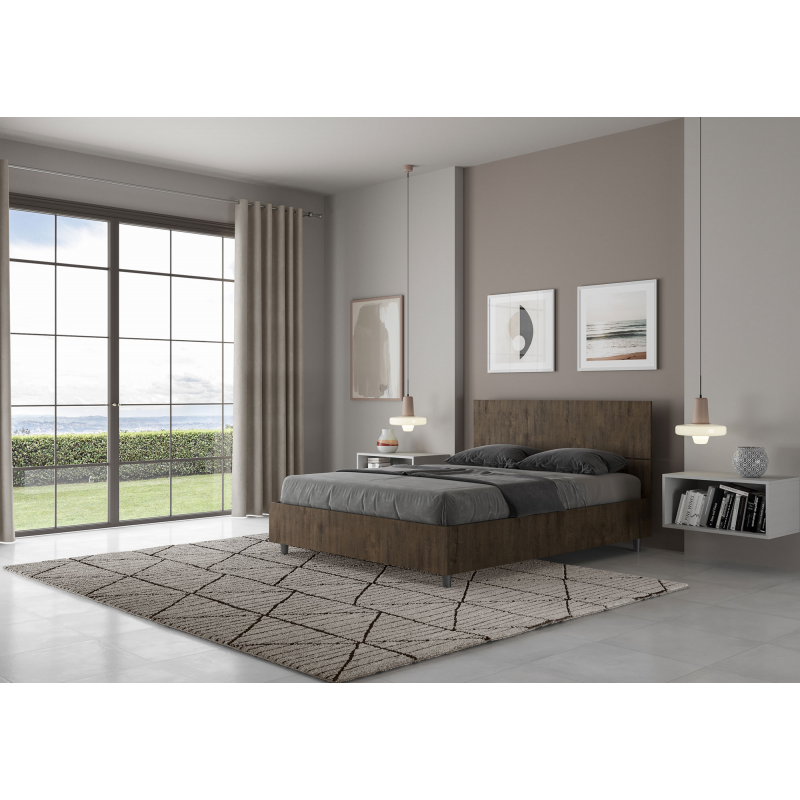 Letto Matrimoniale francese 140x200 cm testata dritta Demas - Con rete,Noce