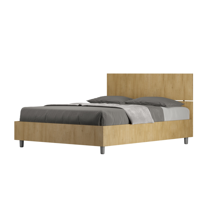 Letto Matrimoniale francese 140x200 cm testata dritta Demas - Contenitore,Quercia Natura
