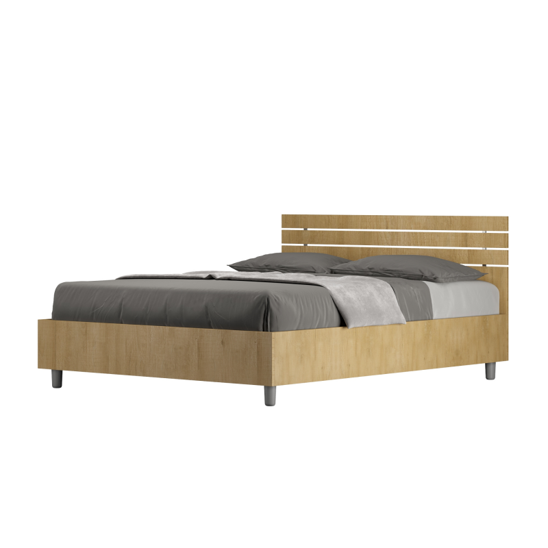 Letto Matrimoniale francese 140x190 cm testata dritta con doghe Ankel - Con rete,Quercia Natura