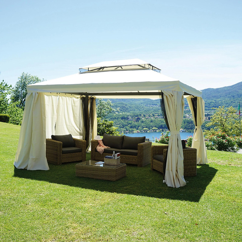 Gazebo rettangolare 3x4 m alluminio con tende laterali elegante