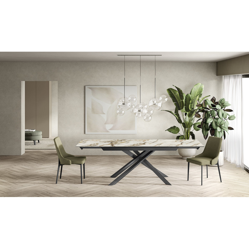 Tavolo allungabile con top in ceramica su vetro Cross 90cm X 160-240cm H 76cm Stones