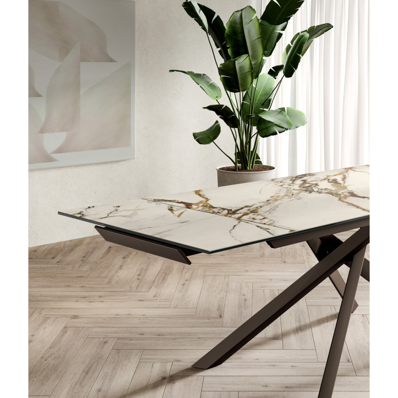 Tavolo allungabile con top in ceramica su vetro Cross 90cm X 160/240cm H 76cm Stones