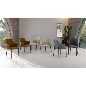Set di 4 Sedie rivestita in tessuto easy-clean Gambe in metallo verniciato Bronzo Sophia 53.5cm X 62.5cm H 80cm Stones