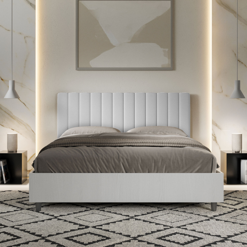 Letto Matrimoniale 160x190 cm struttura bianco frassino testata Kaia