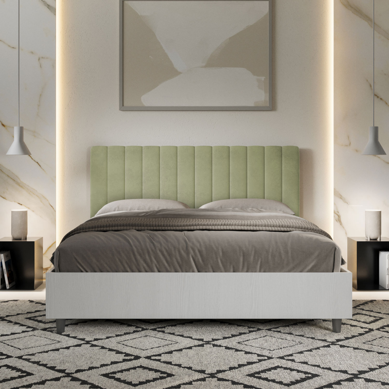 Letto Matrimoniale 160x190 cm struttura bianco frassino testata Kaia