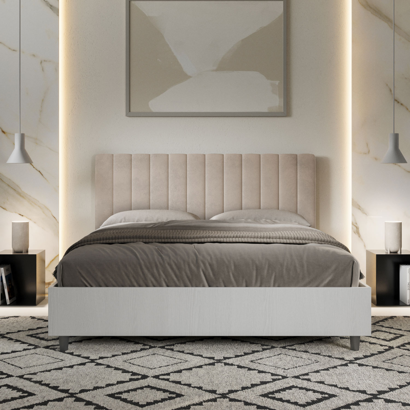 Letto Matrimoniale 160x190 cm struttura bianco frassino testata Kaia