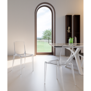 Zoom Set di 4 Sedie con gambe e seduta in policarbonato Trasparente Agatha 46.5cm X 54cm H 82cm Stones