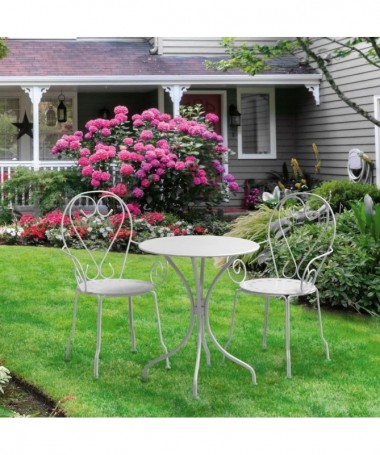 Tavolino rotondo da giardino in ferro Old - bianco