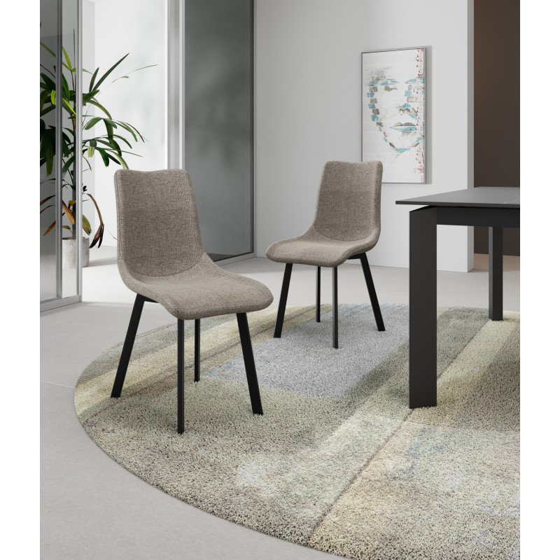 Set di 4 Sedie rivestita in tessuto easy-clean Gambe in metallo verniciato Iris 45cm X 56cm H 86cm Stones