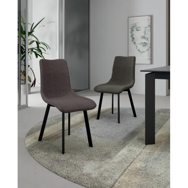 Set di 4 Sedie rivestita in tessuto easy-clean Gambe in metallo verniciato Iris 45cm X 56cm H 86cm Stones