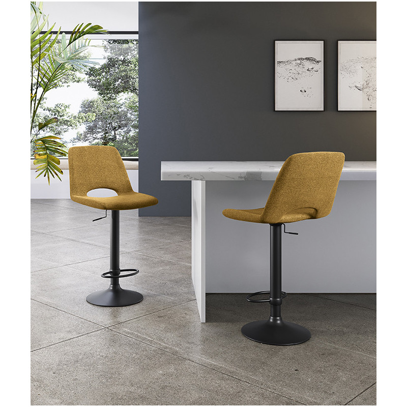 Set di 2 Sgabelli con alzata a GAS rivestito in tessuto easy-clean Gambe metallo verniciato Alex 45cm X 52cm H 88,5/103,5cm Ston