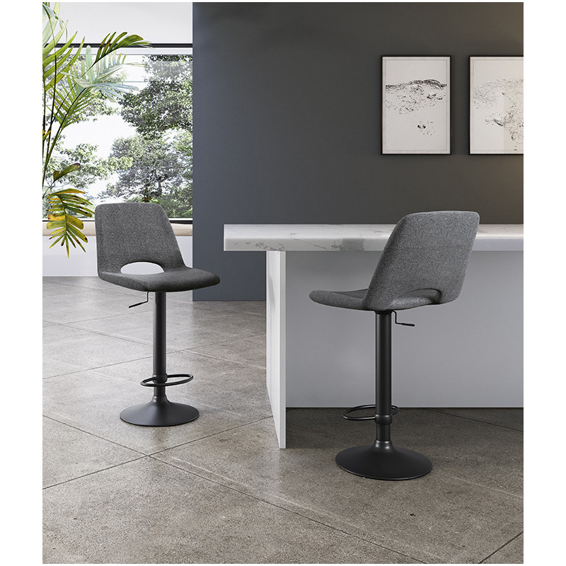 Set di 2 Sgabelli con alzata a GAS rivestito in tessuto easy-clean Gambe metallo verniciato Alex 45cm X 52cm H 88,5/103,5cm Ston