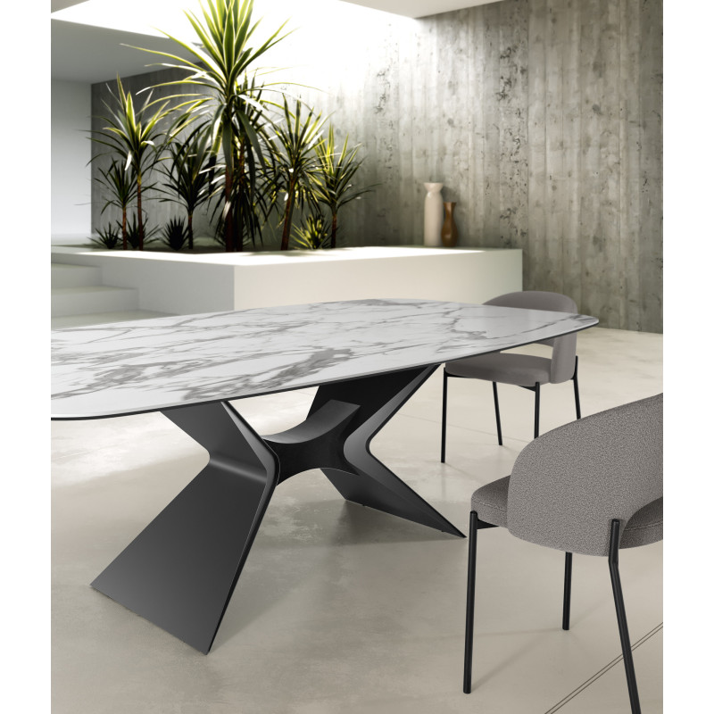 Tavolo fisso con top in ceramica su vetro Gambe in metallo verniciato/soft-touch Atlas 110cm X 220cm H 75cm Stones