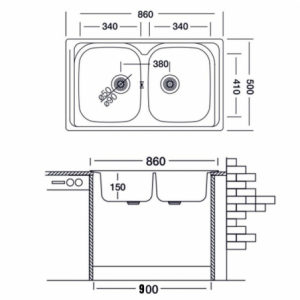 Zoom Lavello 86x50 2 vasche SA322