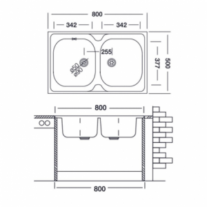 Zoom Lavello appoggio 80x50 50 series 2 vasche n214