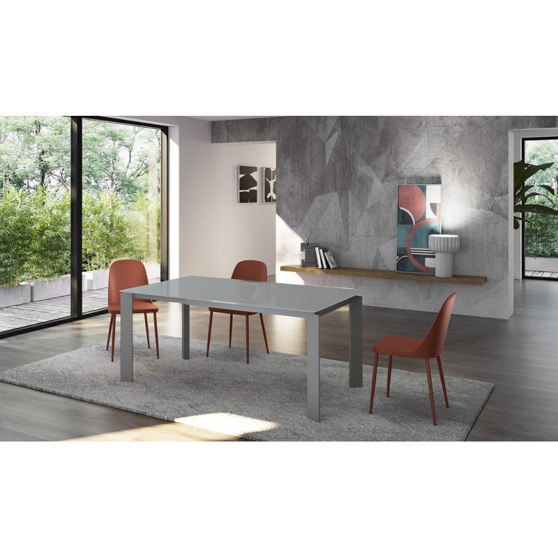 Tavolo allungabile con top in vetro Gambe in metallo verniciato Allunghe interne Frame 80cm X 120-170cm H 75cm Stones