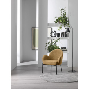 Poltrona rivestita in tessuto bouclé Gambe metallo verniciato Malibu 69cm X 72cm H 82cm Stones