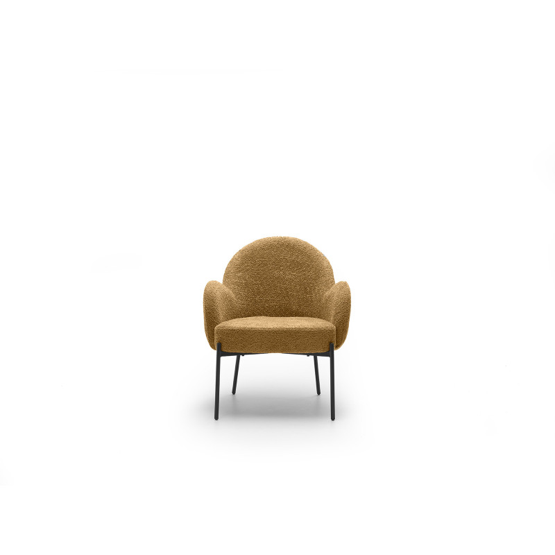 Poltrona rivestita in tessuto bouclé Gambe metallo verniciato Malibu 69cm X 72cm H 82cm Stones