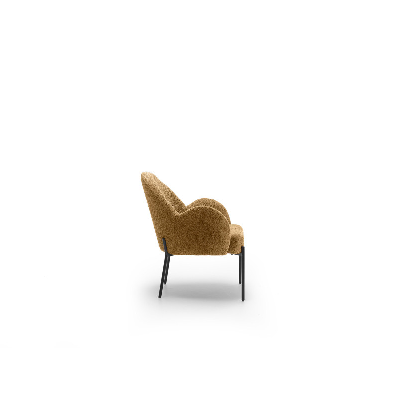 Poltrona rivestita in tessuto bouclé Gambe metallo verniciato Malibu 69cm X 72cm H 82cm Stones