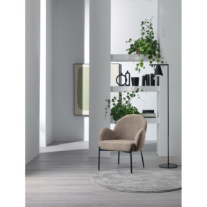 Poltrona rivestita in tessuto bouclé Gambe metallo verniciato Malibu 69cm X 72cm H 82cm Stones