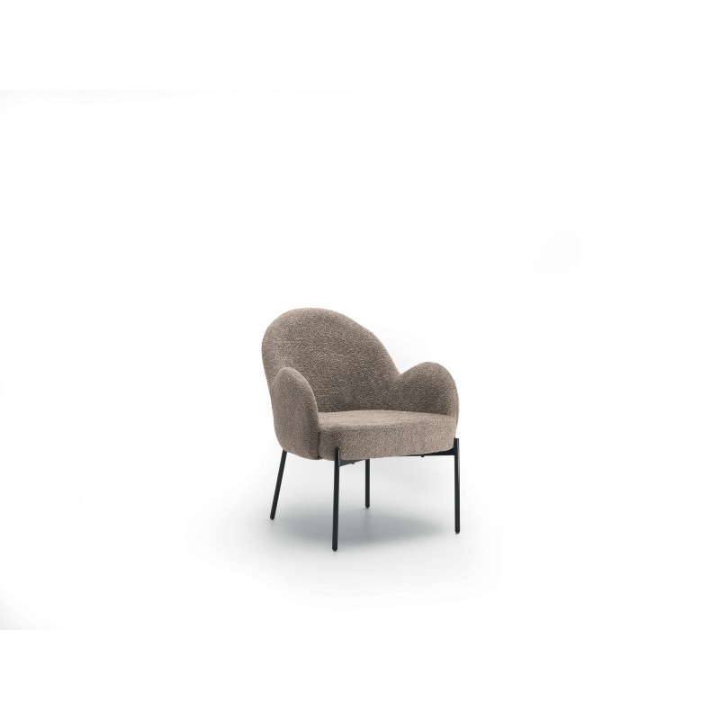 Poltrona rivestita in tessuto bouclé Gambe metallo verniciato Malibu 69cm X 72cm H 82cm Stones