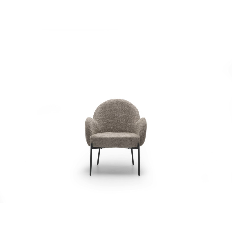 Poltrona rivestita in tessuto bouclé Gambe metallo verniciato Malibu 69cm X 72cm H 82cm Stones