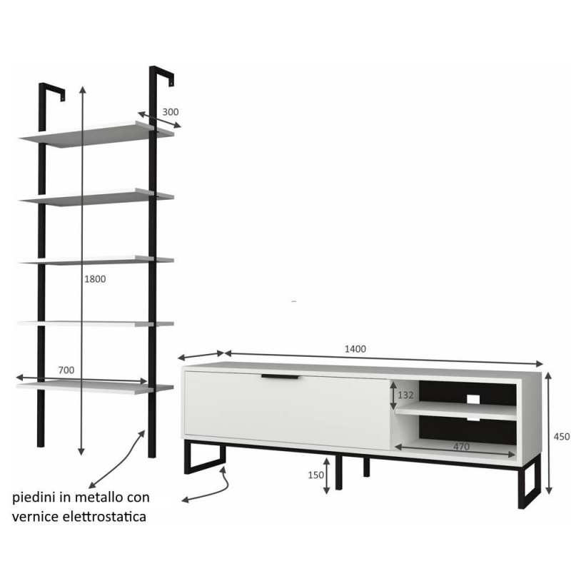 Parete attrezzata porta tv e libreria Way bianca